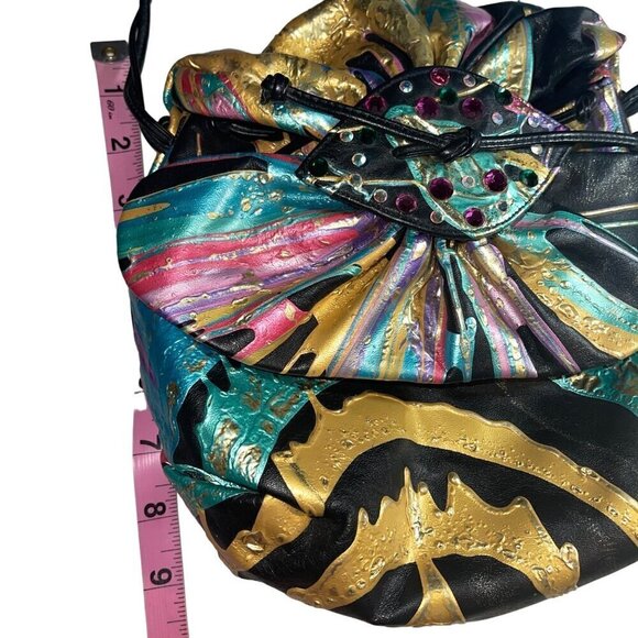 Terry Toni Vintage Womens Jacket and Bag Set Size Small Black Hand Painted - Picture 7 of 10